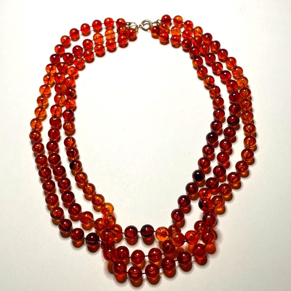 Vintage Amber Multi strand Plastic Bead Necklace - Picture 3 of 3